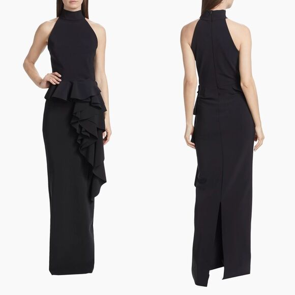 NWT Chiara Boni La Petite Robe Ah Ruffled High-Neck Gown Size 52 (16) $1090 - Picture 1 of 10